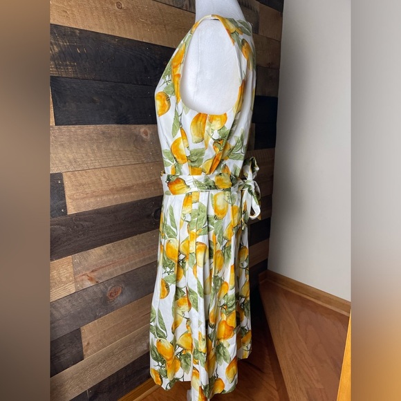 NWT Anne Klein Chelsea Lemon Print Tie Waist
Bow Detail Fit Flare Midi Dress~16 - Picture 2 of 9